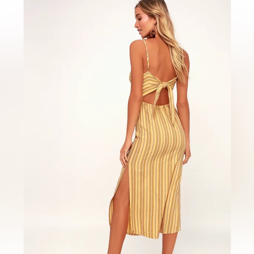 Amuse Society Yellow Striped Tie-Back Midi Dress